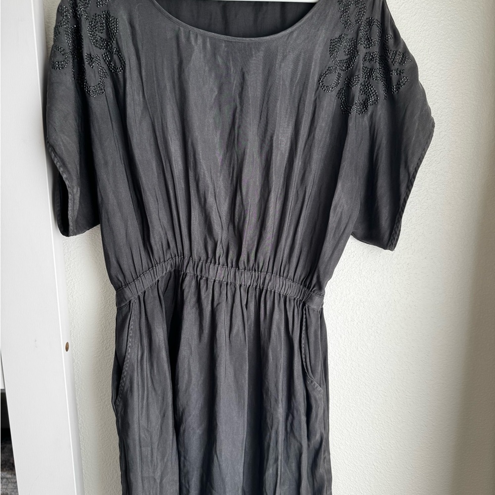 Express Gray Pleated Smocked Midi Sundress